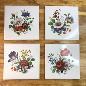 Vintage Hyalyn 505 Floral Trivet Porcelain Tile Cork 6 x 6 Lots of 4